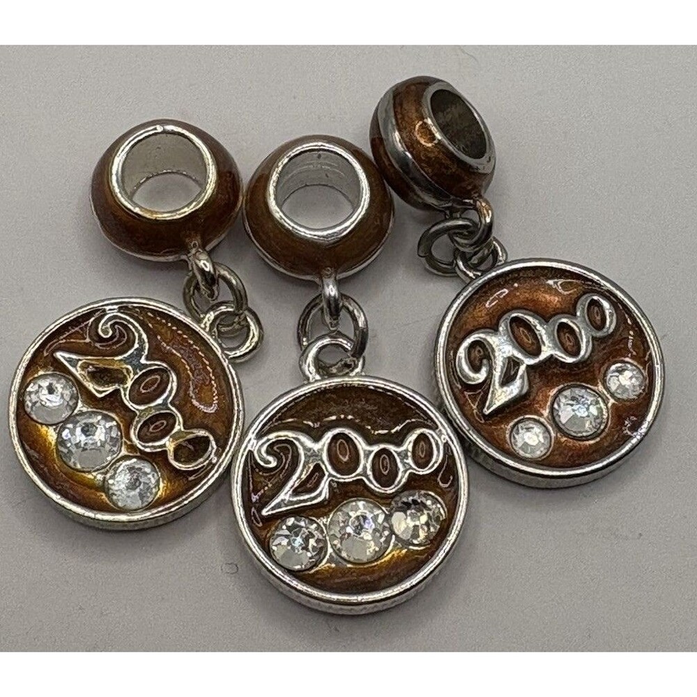 Scentsy 2000 Milestone Charm Beads Lot of 3 Bronze Tone with Rhinestones